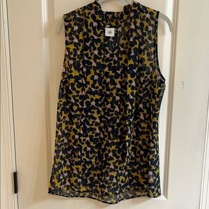 CAbi Women's Sleeveless Leopard Print Top - Navy, pink and Yellow